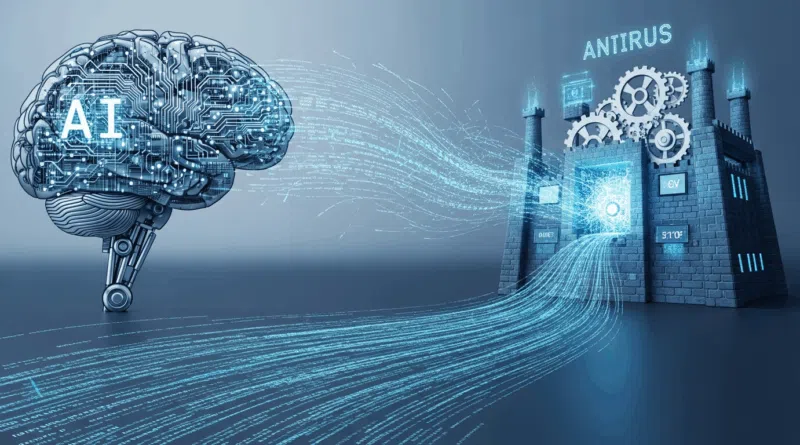 Google identifica malware com IA que cria novos códigos 1 Ilustração digital representando inteligência artificial em tons de laranja e marrom