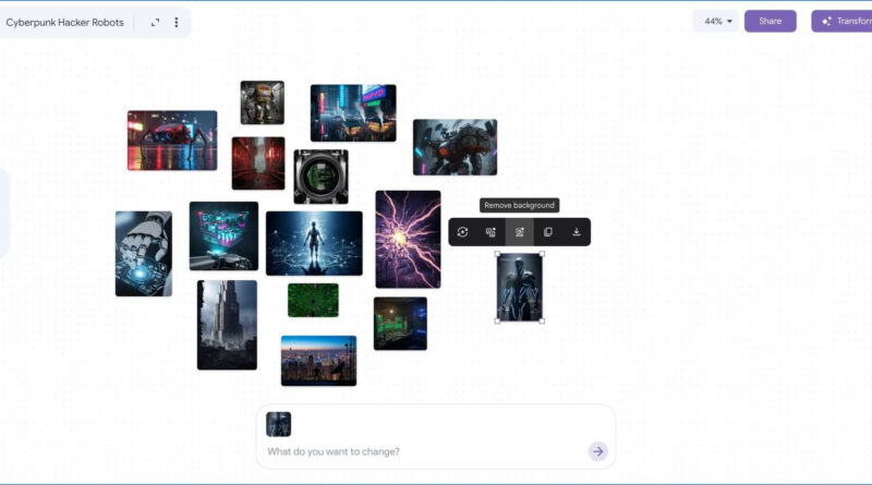 Google Mixboard testa remoção de fundo e anotações com IA 2 Interface do Google Mixboard com canvas visual interativo