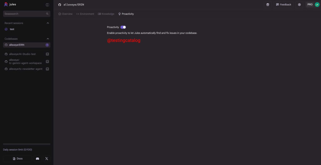 Imagem representando o modo proativo do Jules analisando repositórios de código