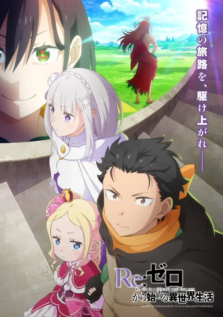 Arte oficial de Re:ZERO 4 Temporada com Subaru e Emilia em clima sombrio
