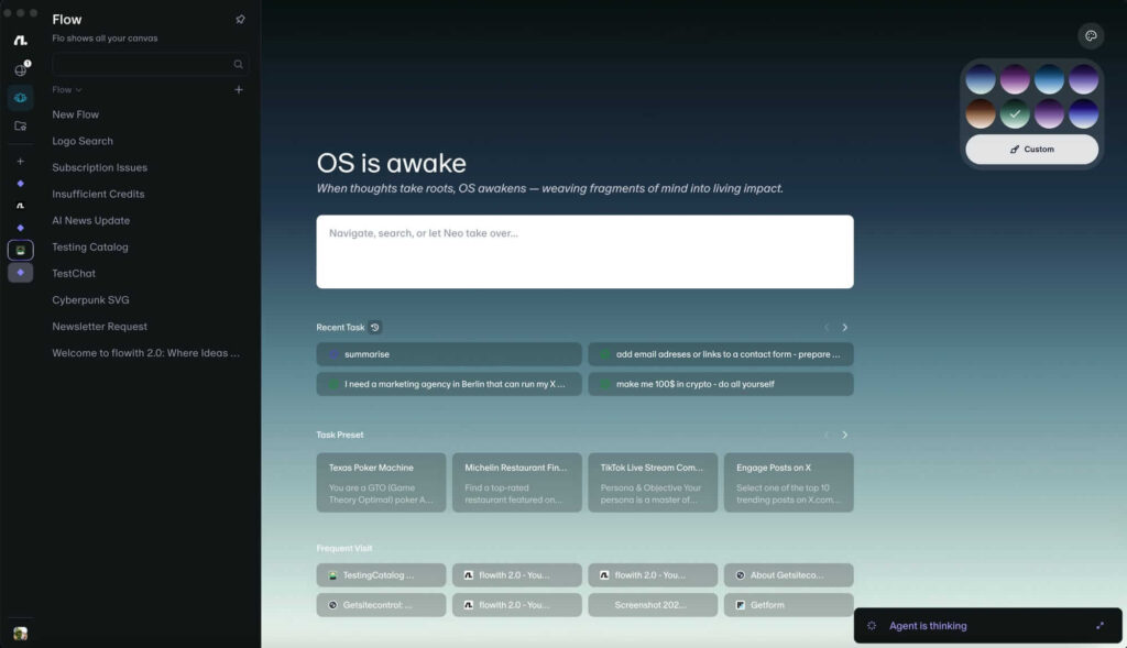 FlowithOS Beta: novo sistema de IA que transforma a navegação 3 Fluxo de atividades do FlowithOS com múltiplas abas abertas