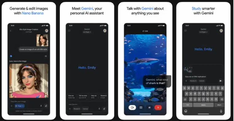 Configurações para ativar o modo Canvas no aplicativo Gemini