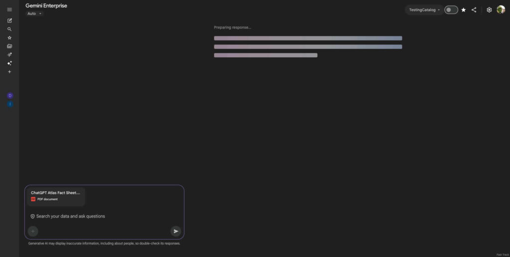 Google ativa automação de pesquisa no Gemini Enterprise 10 Interface Chat with your Docs