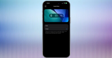 Interface de iPhone com o novo efeito Liquid Glass mais opaco e nítido no iOS 26.1