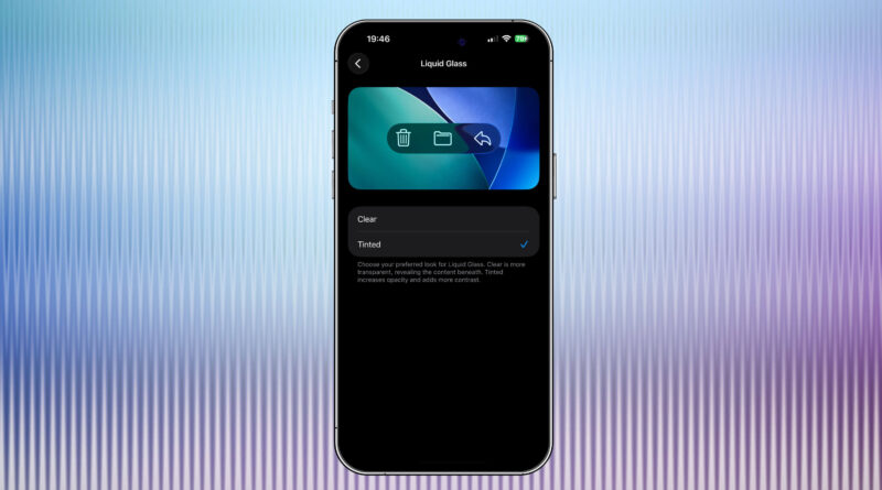 Interface de iPhone com o novo efeito Liquid Glass mais opaco e nítido no iOS 26.1