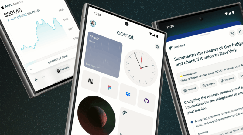 Comet no Android: Navegador Comet em um dispositivo Android, desenvolvido pela Perplexity AI