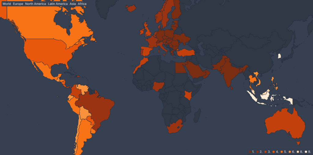 The Witcher 4ª temporada despenca em audiência na Netflix 6 Mapa de calor mostrando os países onde The Witcher se saiu melhor na Netflix