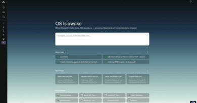 Interface do FlowithOS mostrando abas verticais e painel lateral com logs de agentes de IA