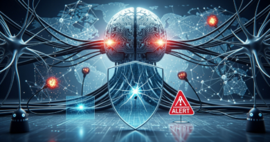 Imagem simbolizando ataque hacker e perigo cibernético, com crânios translúcidos sobre fundo de código.