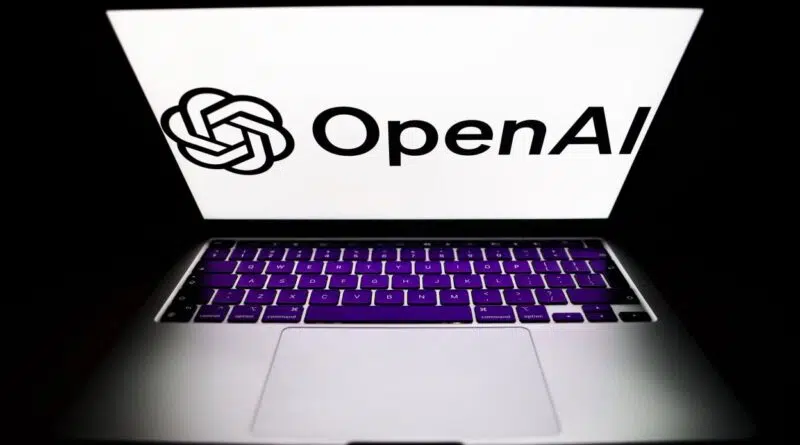 O logotipo da OpenAI exibido na tela de um laptop é visto nesta foto ilustrativa tirada na Polônia em 25 de novembro de 2025. chatpgt