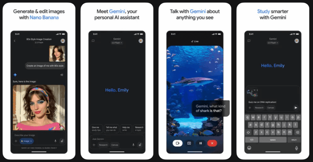 Configurações para ativar o modo Canvas no aplicativo Gemini