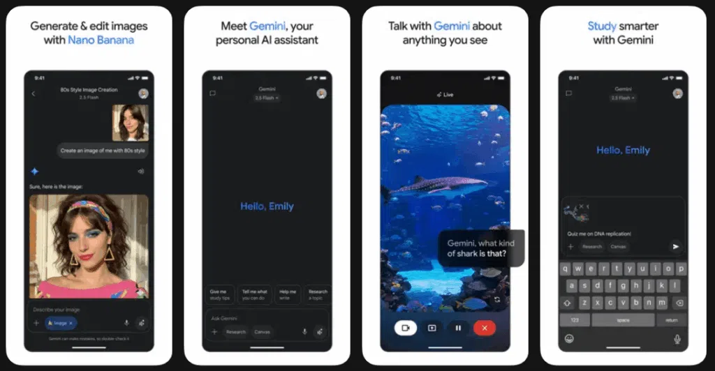 Configurações para ativar o modo Canvas no aplicativo Gemini