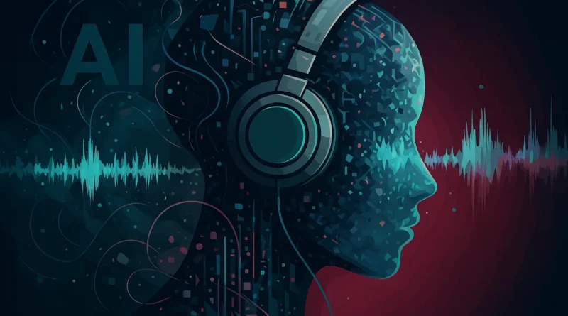 músicas criadas por IA: Ilustração de IA representando redes neurais e música digital