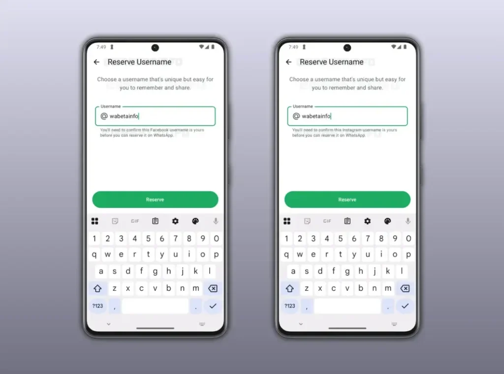 Visualização beta do sistema de reserva de nomes do WhatsApp mostrada pelo portal WABetaInfo.