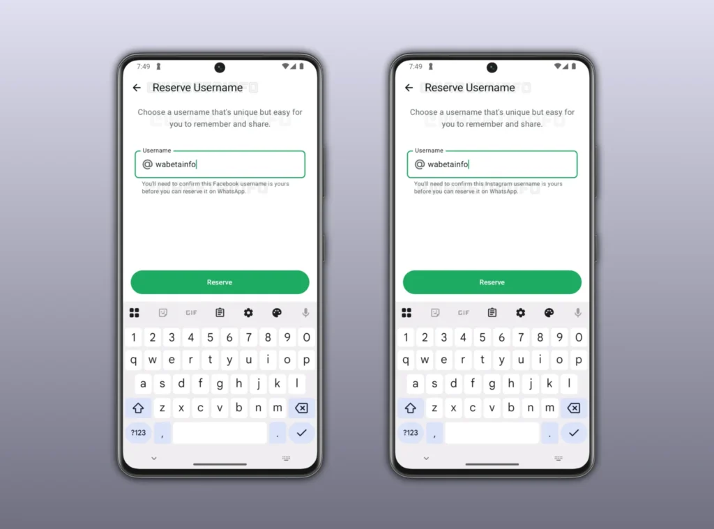 Visualização beta do sistema de reserva de nomes do WhatsApp mostrada pelo portal WABetaInfo.