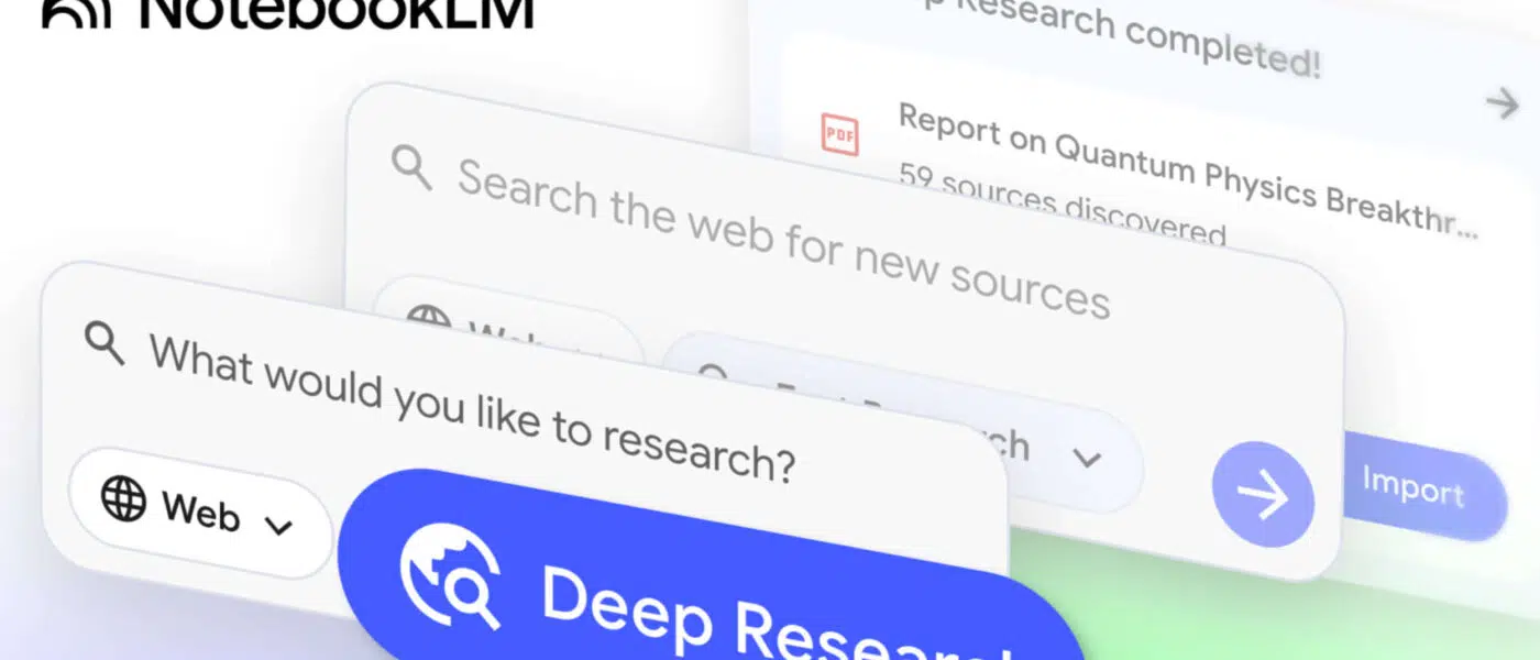 Interface do Google NotebookLM com Deep Research