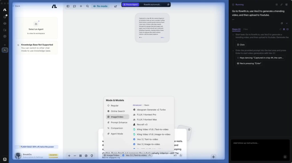 FlowithOS Beta: novo sistema de IA que transforma a navegação 3 Fluxo de atividades do FlowithOS com múltiplas abas abertas
