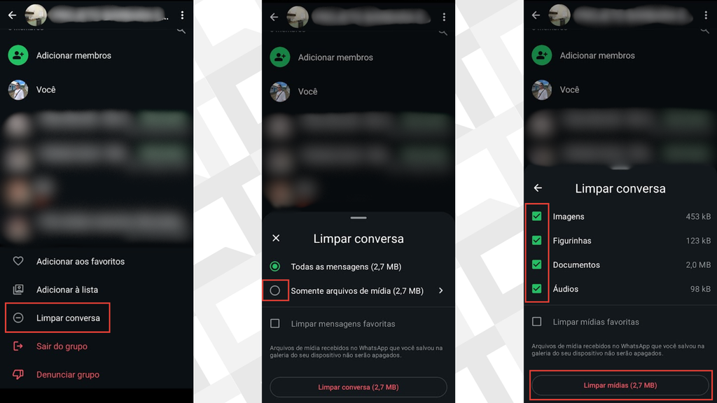 Passos para apagar mídias no WhatsApp