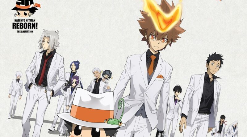 Visual do 20º Aniversário de Katekyo Hitman Reborn com Reborn, Tsunayoshi e Vongola Family