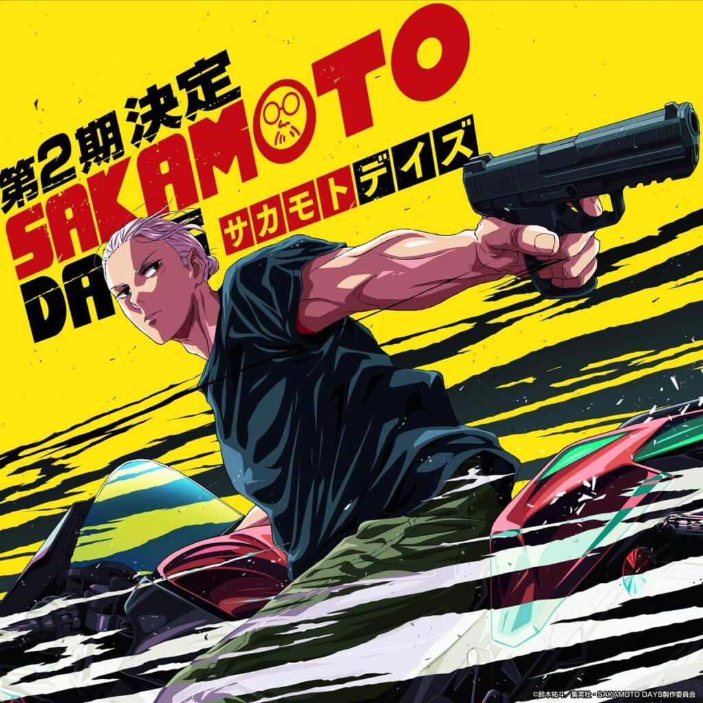 Sakamoto Days 2: Arte promocional do personagem Taro Sakamoto divulgada junto ao anúncio da segunda temporada