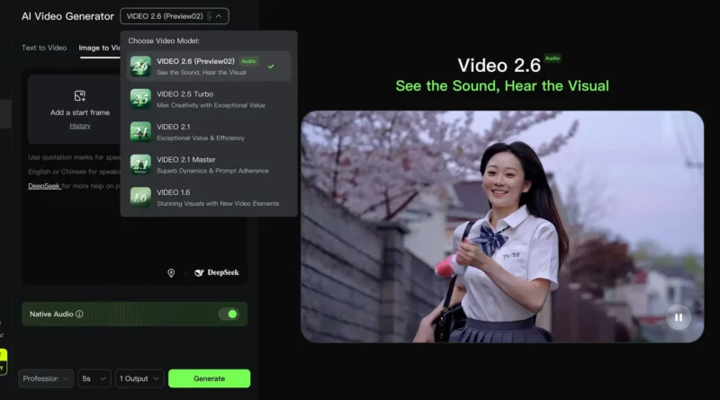 Modelo Kling AI 2.6 com suporte nativo a áudio e geração de vídeo com som integrado