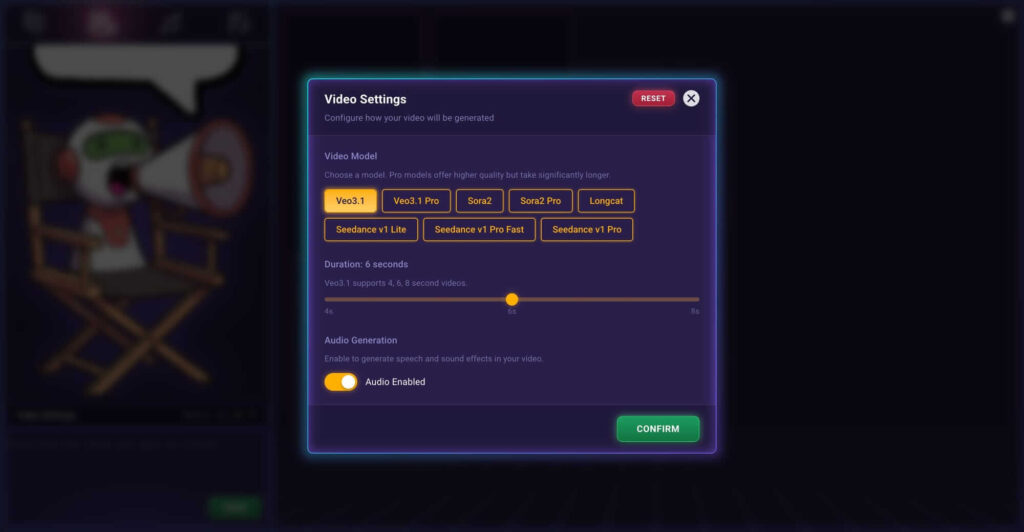 Painel de edição da Beam com cenas criadas por IA