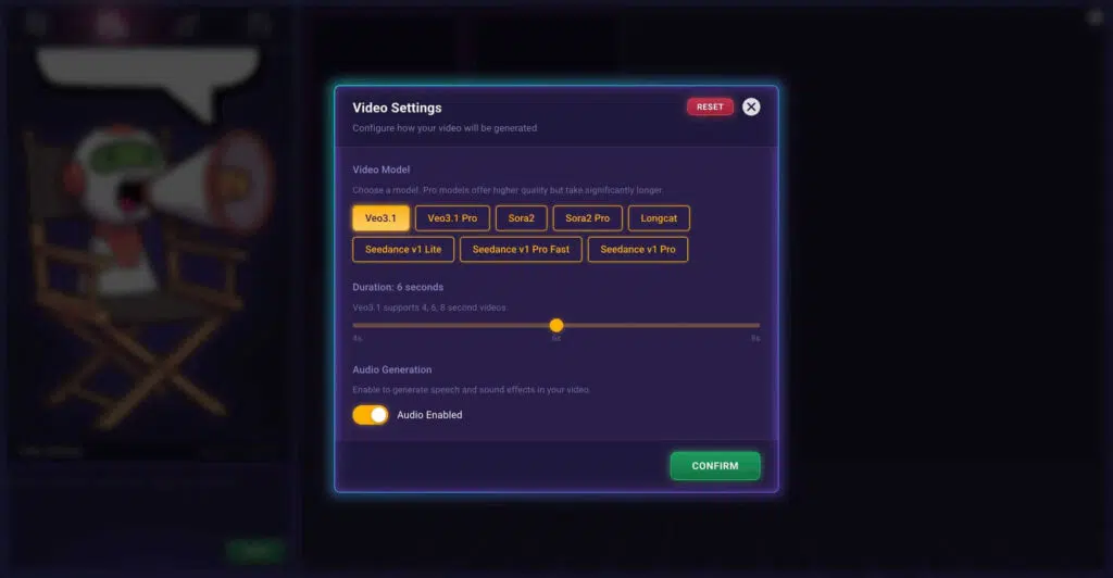 Painel de edição da Beam com cenas criadas por IA