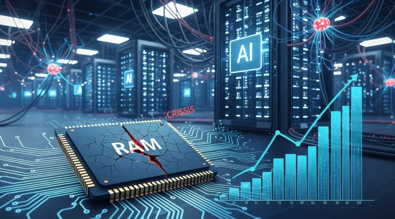 Ilustração mostra aumento nos preços de eletrônicos em 2026 devido à crise da RAM
