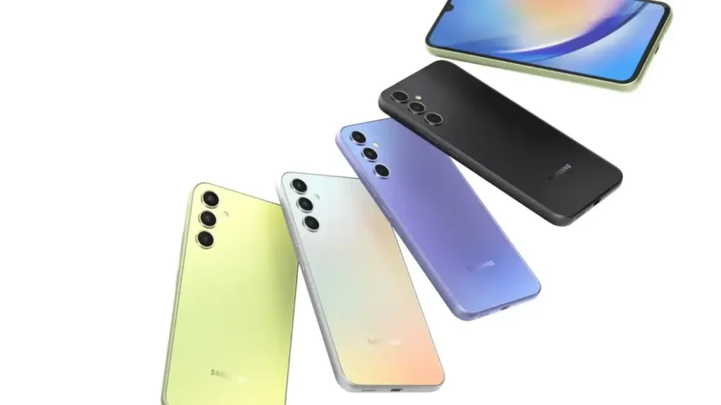 Galaxy A34 sobre mesa branca