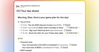 Google lança IA CC: Captura de tela do CC com resumo matinal gerado por IA exibindo compromissos e tarefas.