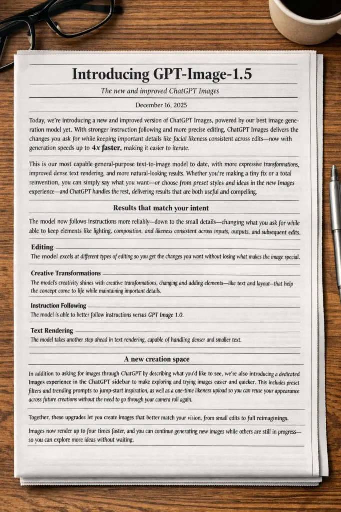 ChatGPT Images: OpenAI lança GPT Image 1.5 com edição 4x mais rápida 3 image1.5 1