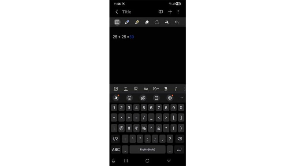 Interface do Math Solver na One UI 8.5 em smartphone Samsung Galaxy