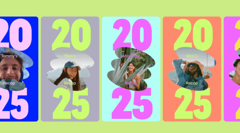 Interface da retrospectiva 2025 do Google Fotos com gráficos e destaques visuais