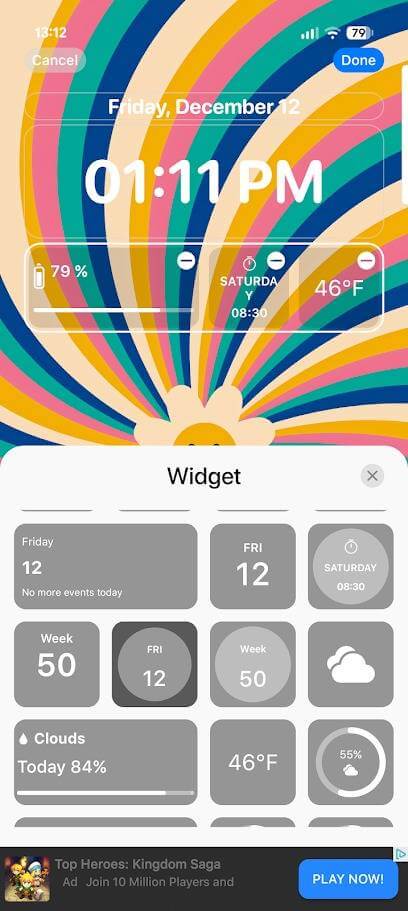 Interface do app YoLock mostrando opções de widgets