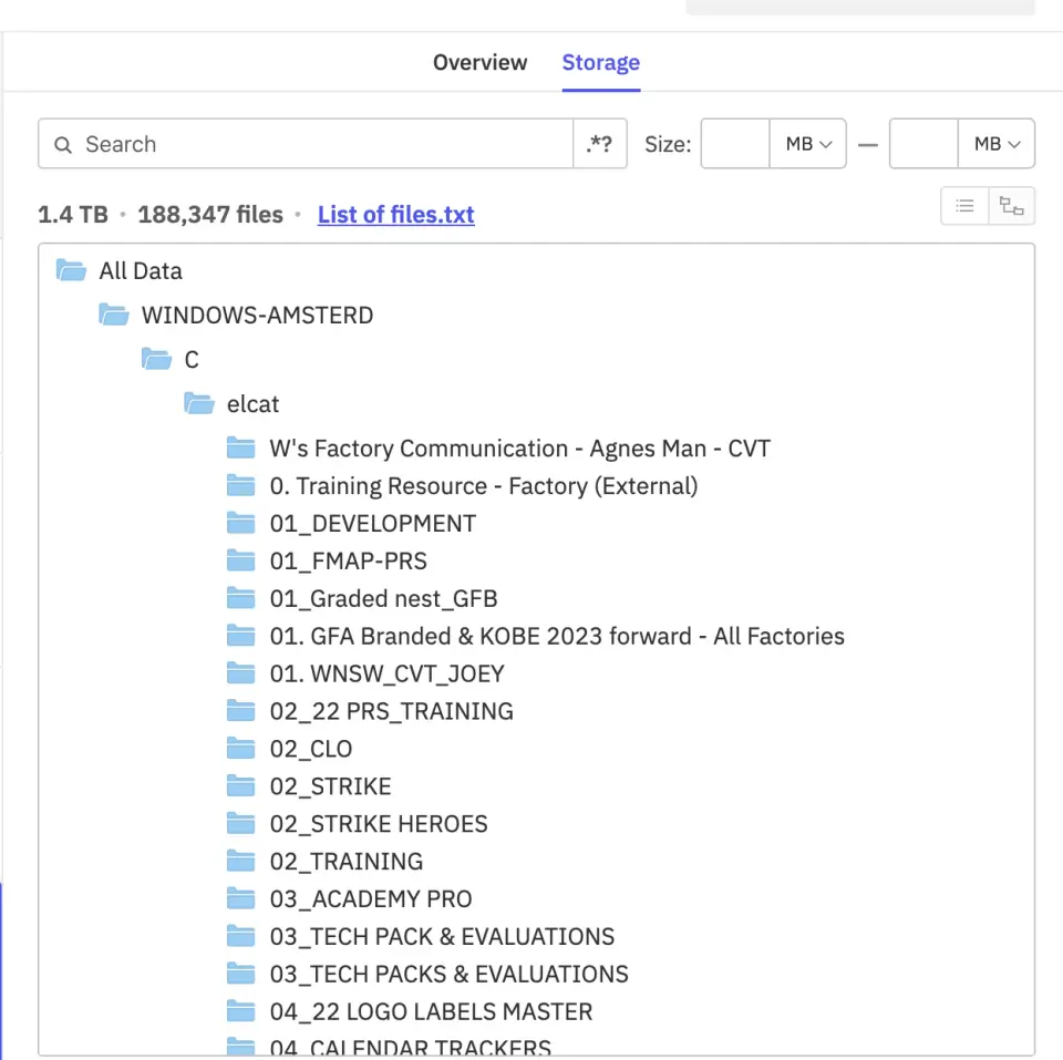 Nike investiga vazamento de 1,4 TB de dados em ataque hacker 3 Captura de tela mostra diretório de arquivos internos da Nike com nomes de pastas de produtos