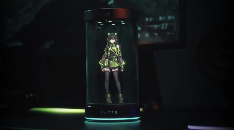 Razer holograma AI waifu coach gamer no desktop