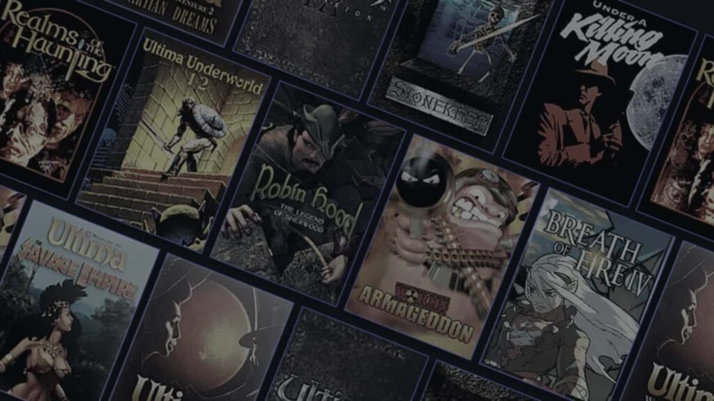 Interface da loja GOG mostrando jogos retrô no PC