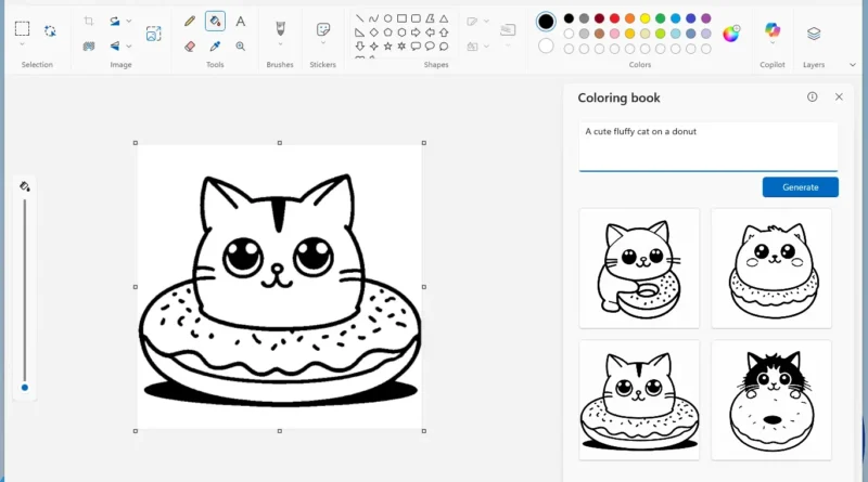 Captura de tela mostra o recurso de criação de livros de colorir no Paint do Windows 11