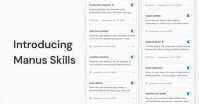 Interface do Manus AI com Agent Skills integrados – padrão aberto para fluxos de trabalho com IA modular.