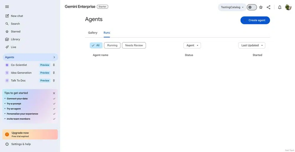 Google testa Claude Sonnet 4.5 no Gemini for Business 3 Ambiente do Agent Builder do Gemini for Business