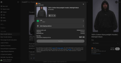 Demonstração visual do ChatGPT como assistente de compras integrando produtos e pagamentos.
