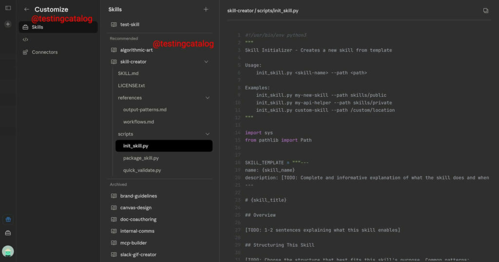 Captura da interface de Skills no Claude Code