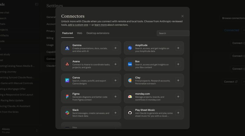 Interface do Claude com integração MCP e ferramentas como Slack e Figma