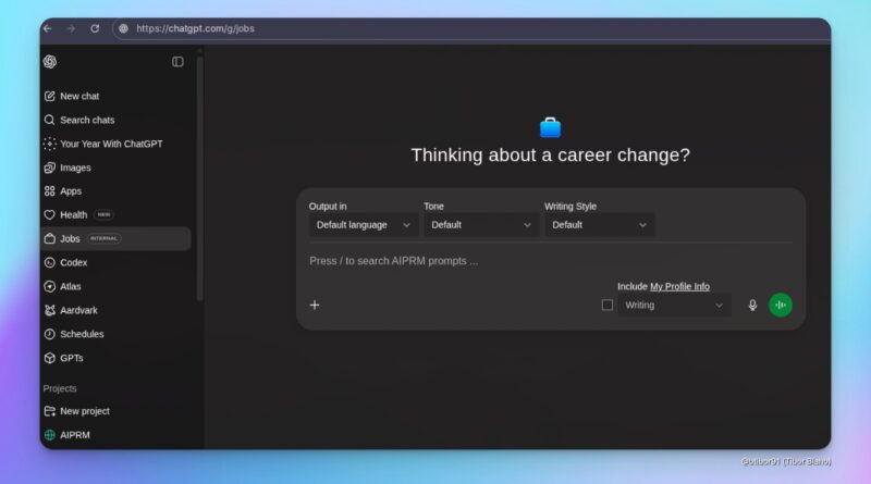 Imagem ilustrando o ChatGPT Jobs, novo assistente de carreira da OpenAI