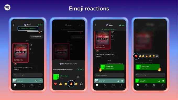 Reações de emoji na função de atividade de escuta do Spotify