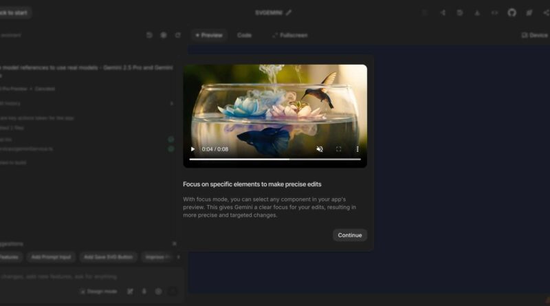 Interface do novo Modo Design do Google AI Studio com ferramentas de edição