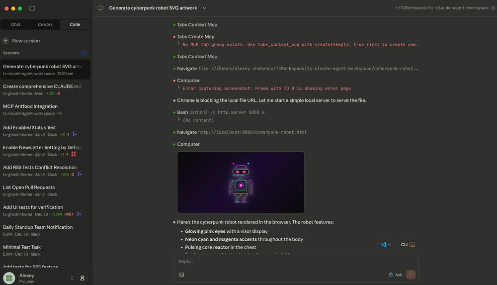 Configurações do Claude Code com opção de servidor local ativo.