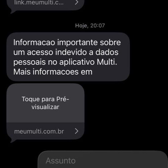 Aviso de segurança enviado pela Multiplan