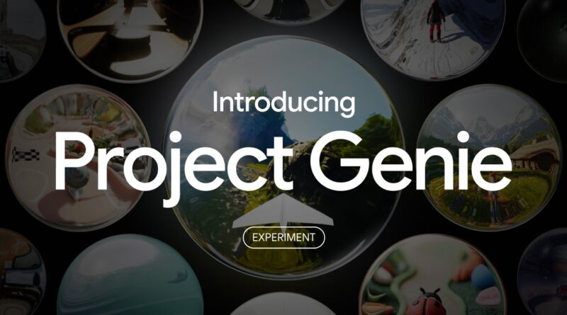 Ilustração promovendo o Project Genie com mundos digitais imersivos